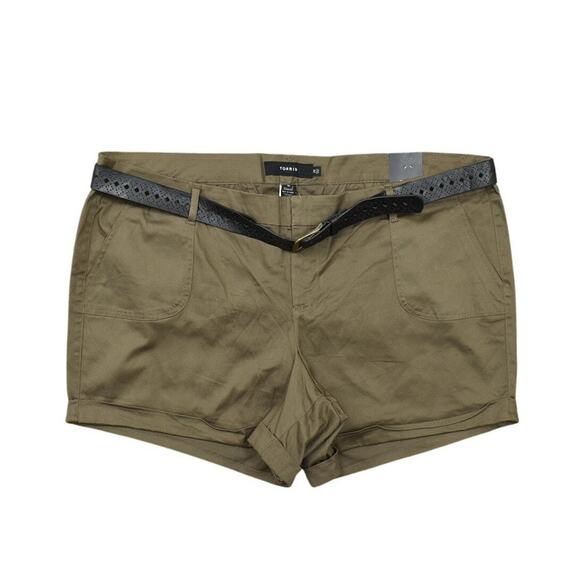 NEW Torrid Plus Size 26 Brown Chino Shorts Zip Solid Belted - Picture 1 of 9